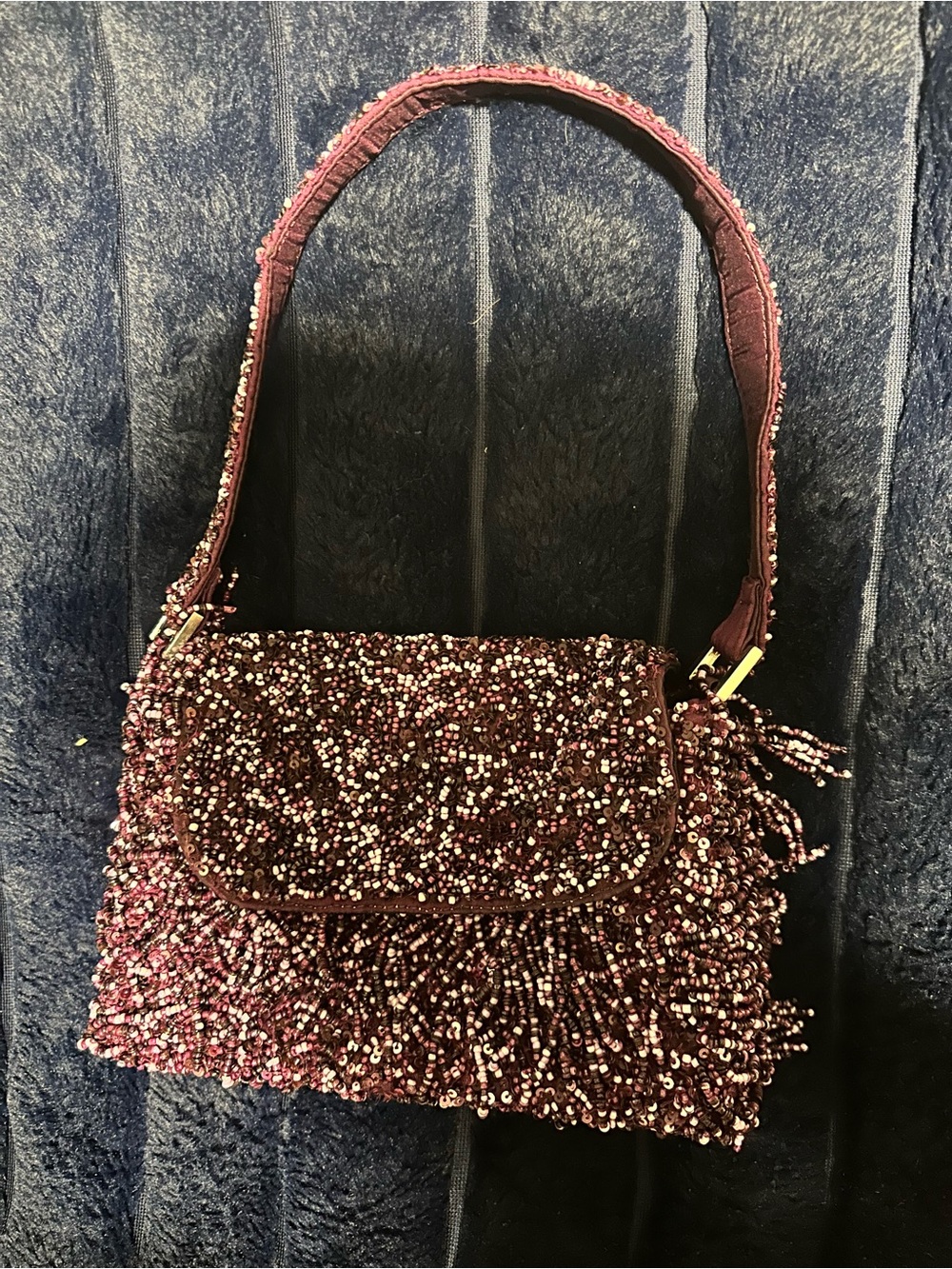 Zara Beaded Mini Shoulder Bag in Deep Wine